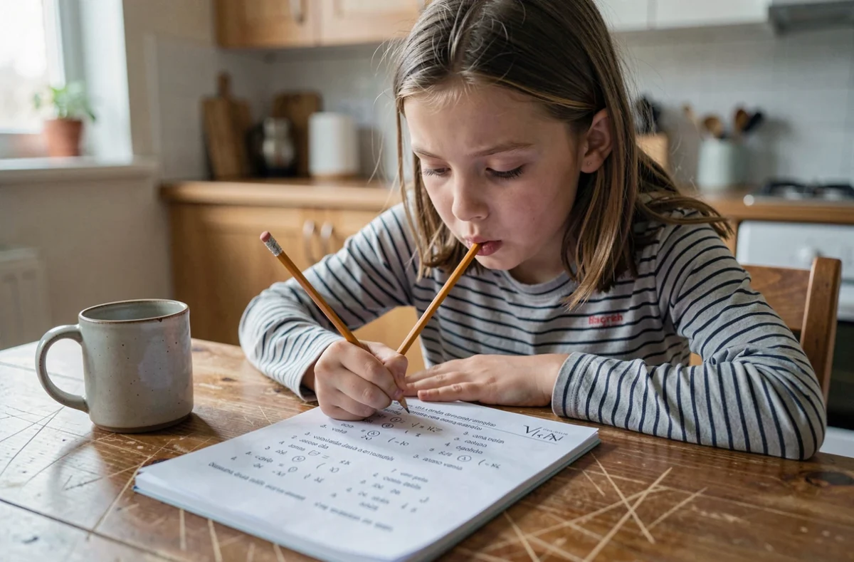 Adolescente faisant des exercices de conjugaison du passé simple espagnol avec le verbe ir à la maison