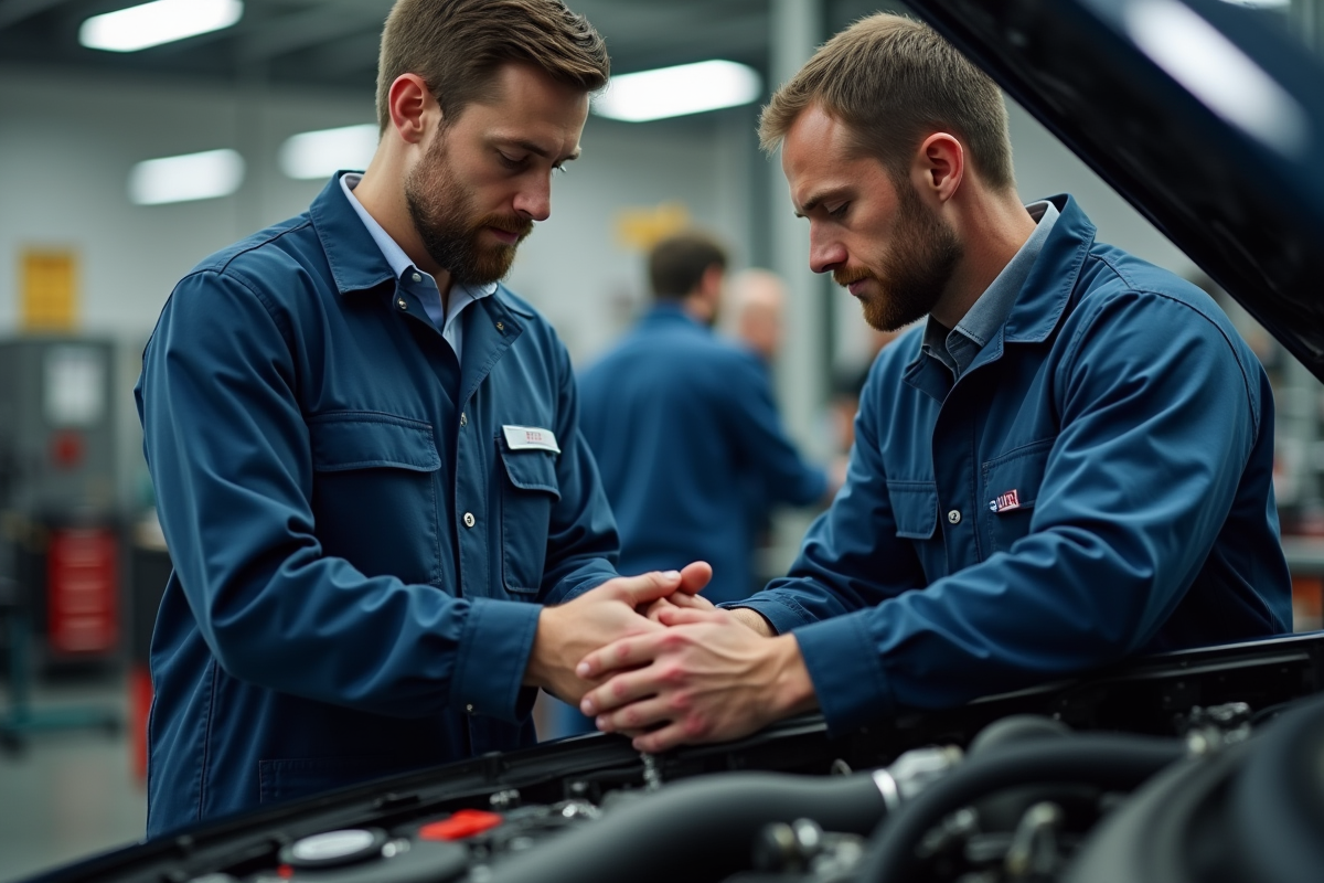 Apprenti mecanicien en formation dans un atelier automobile