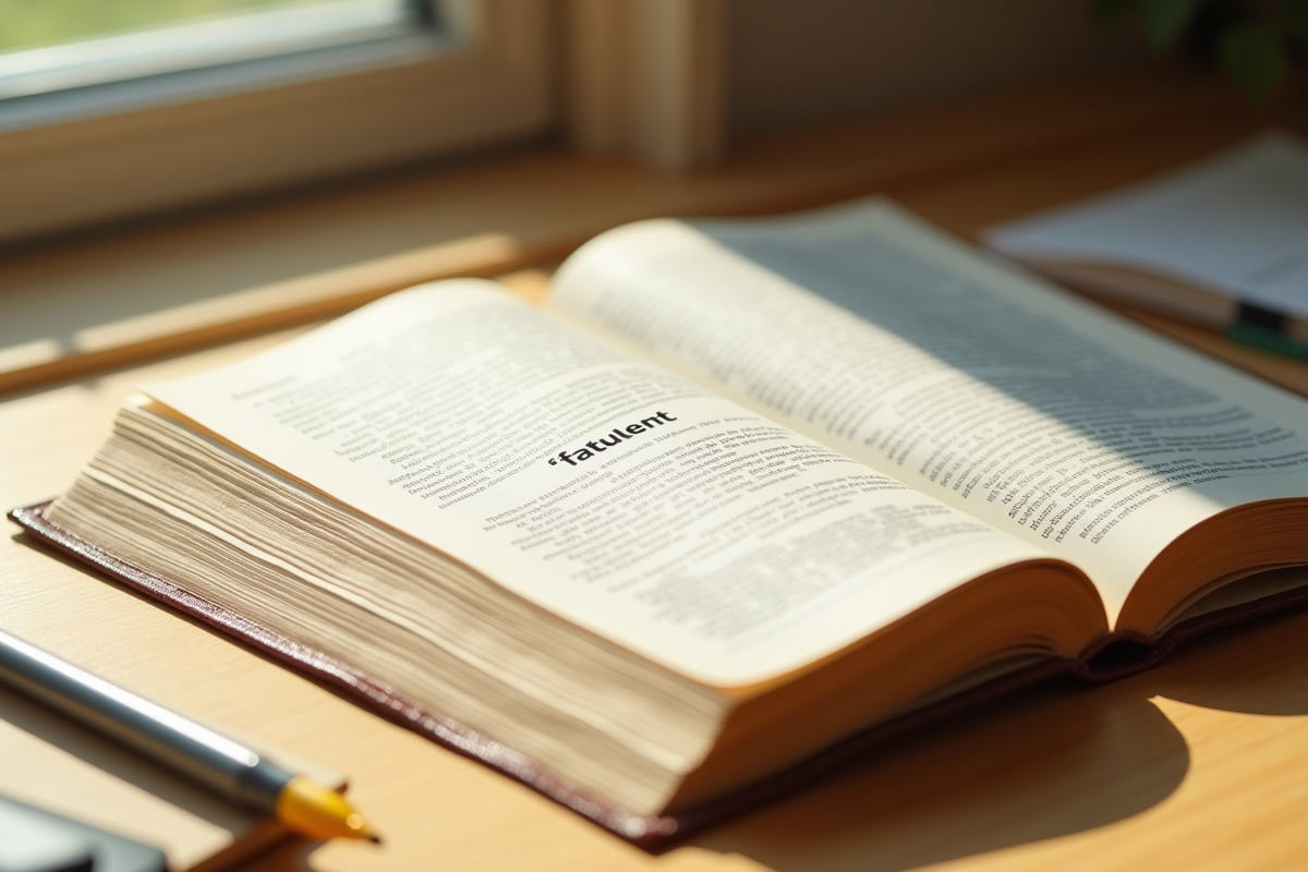 Dictionnaire ouvert sur un bureau lumineux avec le mot factuel en évidence