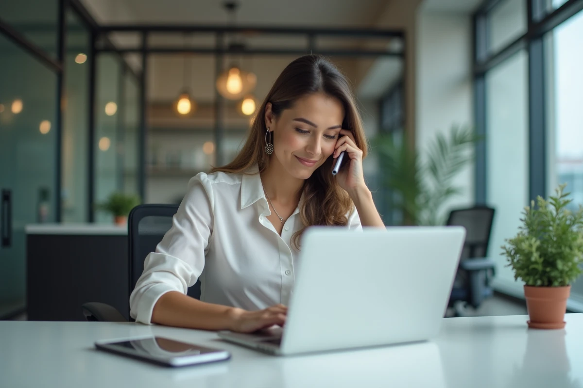 Femme d affaires concentrée sur son ordinateur au bureau