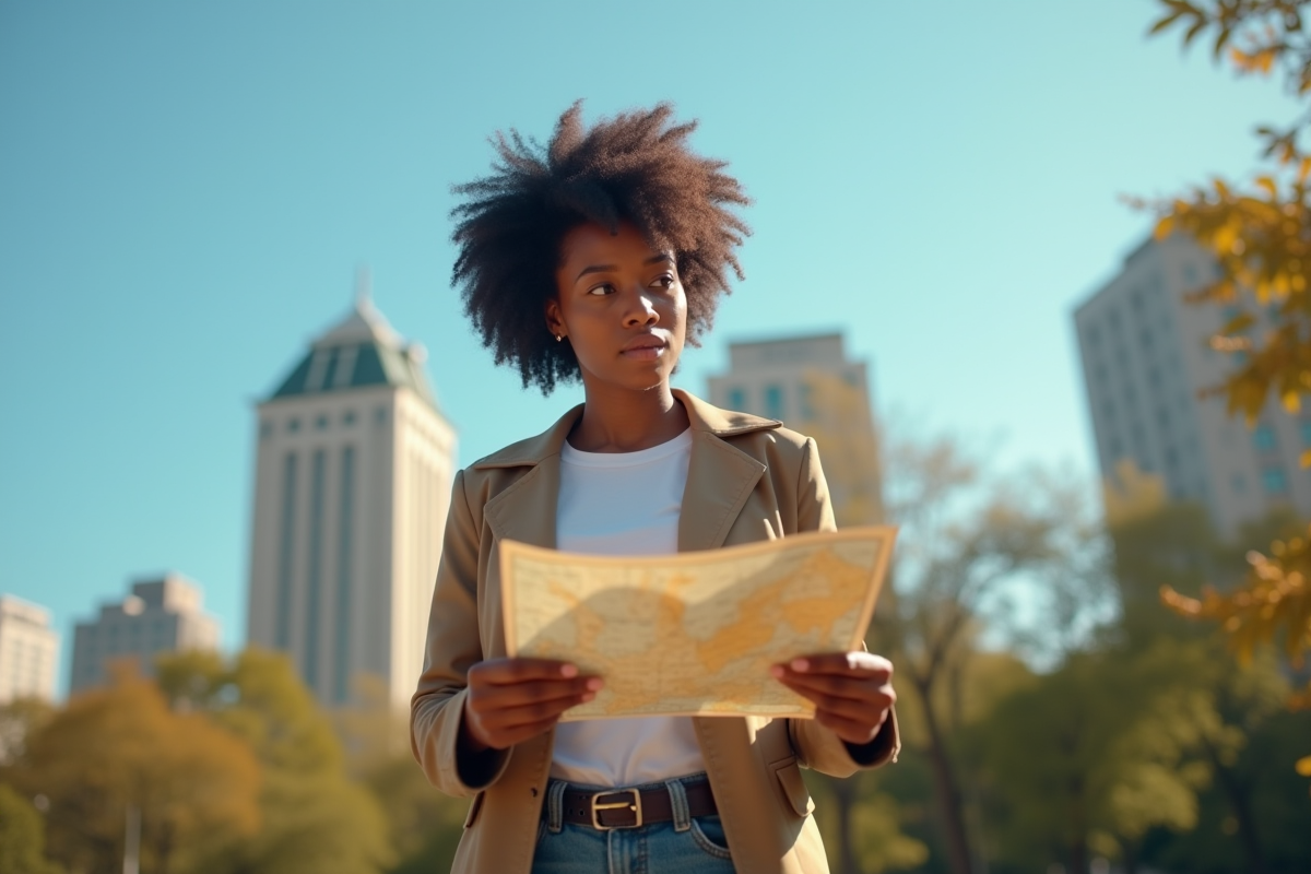 Femme confiante choisissant un chemin dans un parc urbain