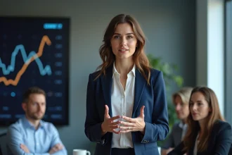 Femme confiante en présentation en réunion moderne