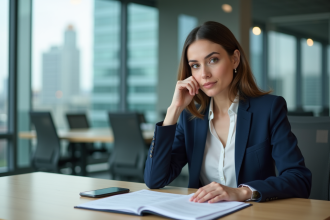 Femme confiante au bureau avec documents