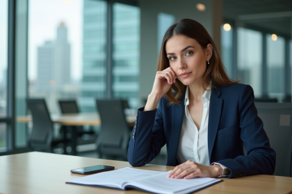 Femme confiante au bureau avec documents