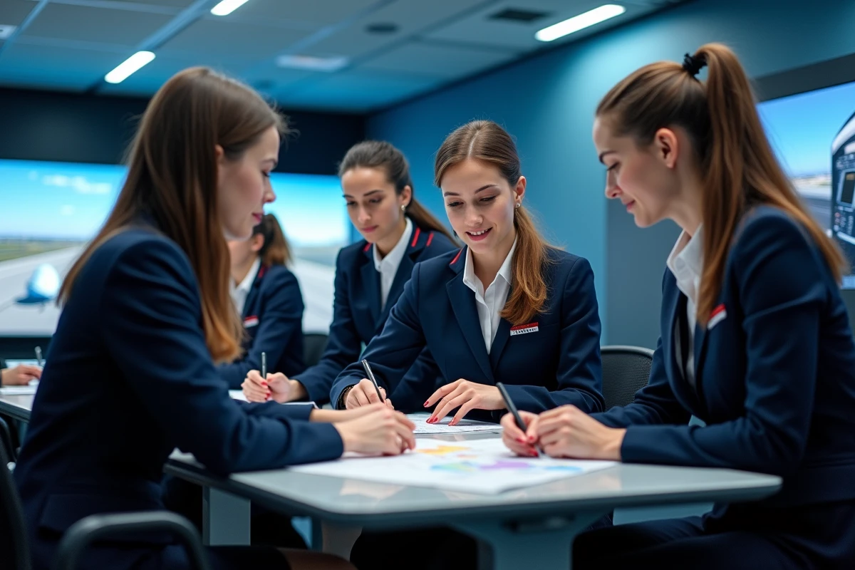 Groupe de femmes en formation dans simulateur de vol