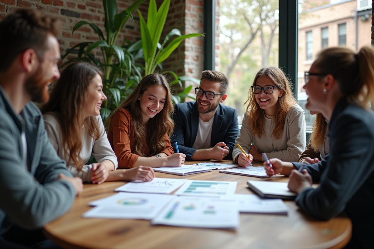 Groupe de jeunes professionnels en brainstorming créatif