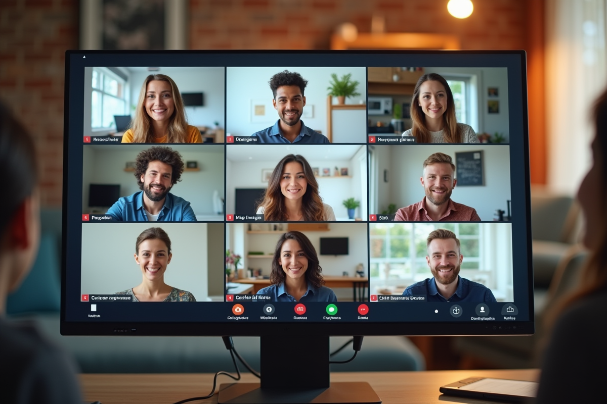 Groupe divers participant a une classe virtuelle en ligne