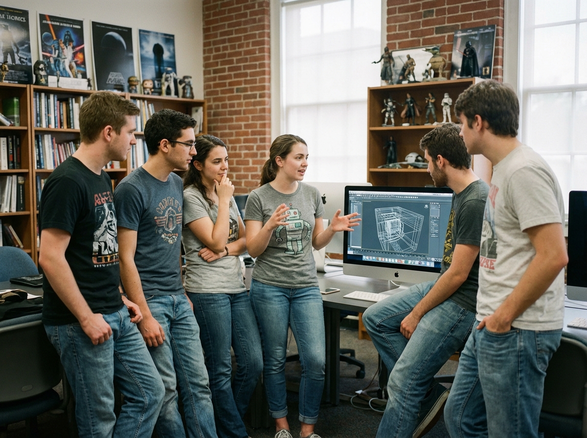 Groupe d'étudiants divers autour d'un ordinateur en classe
