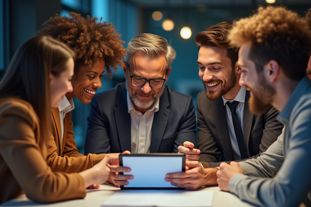 Groupe de professionnels collaborant autour d'une table en réunion
