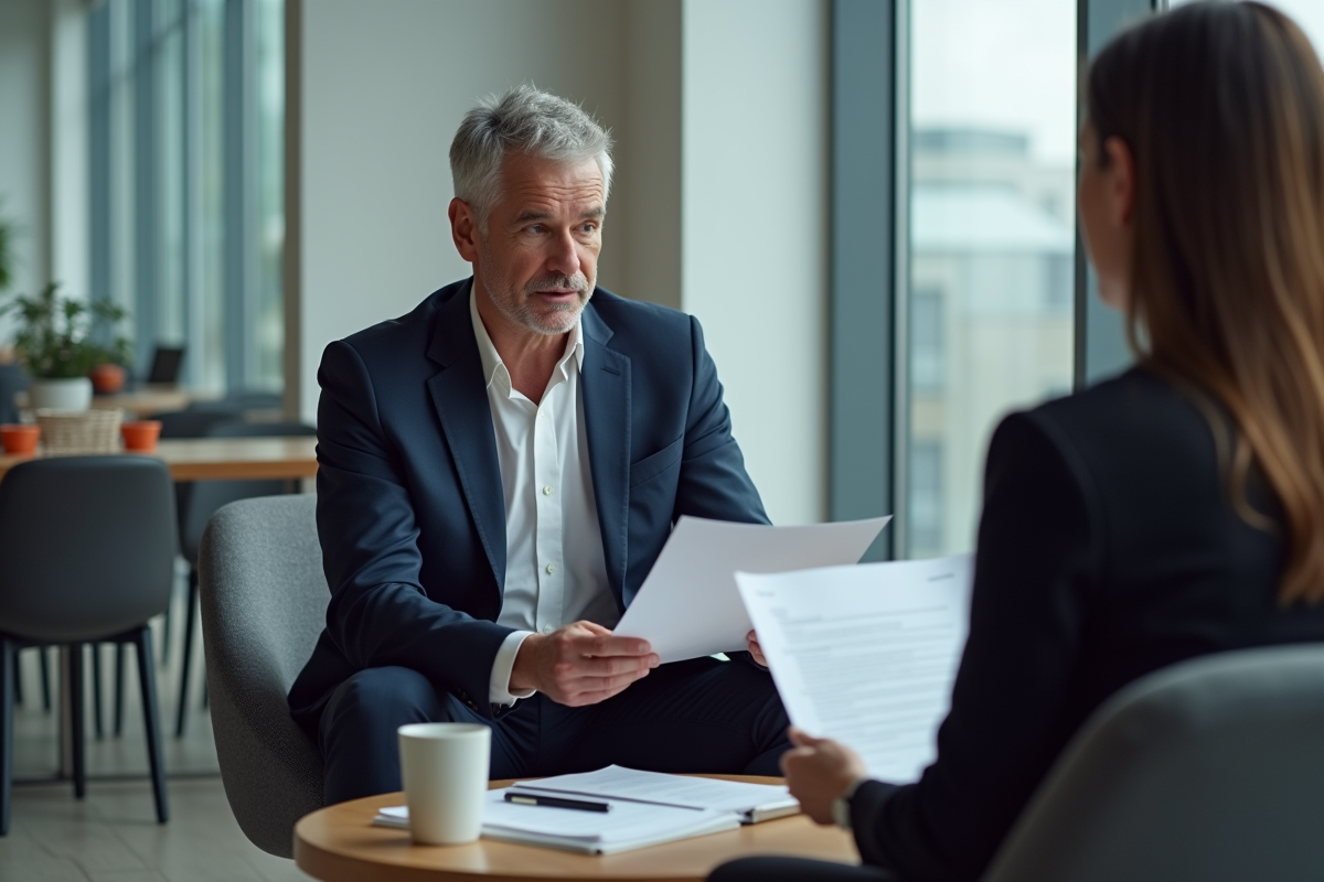 Homme discutant avec un responsable en entretien d embauche