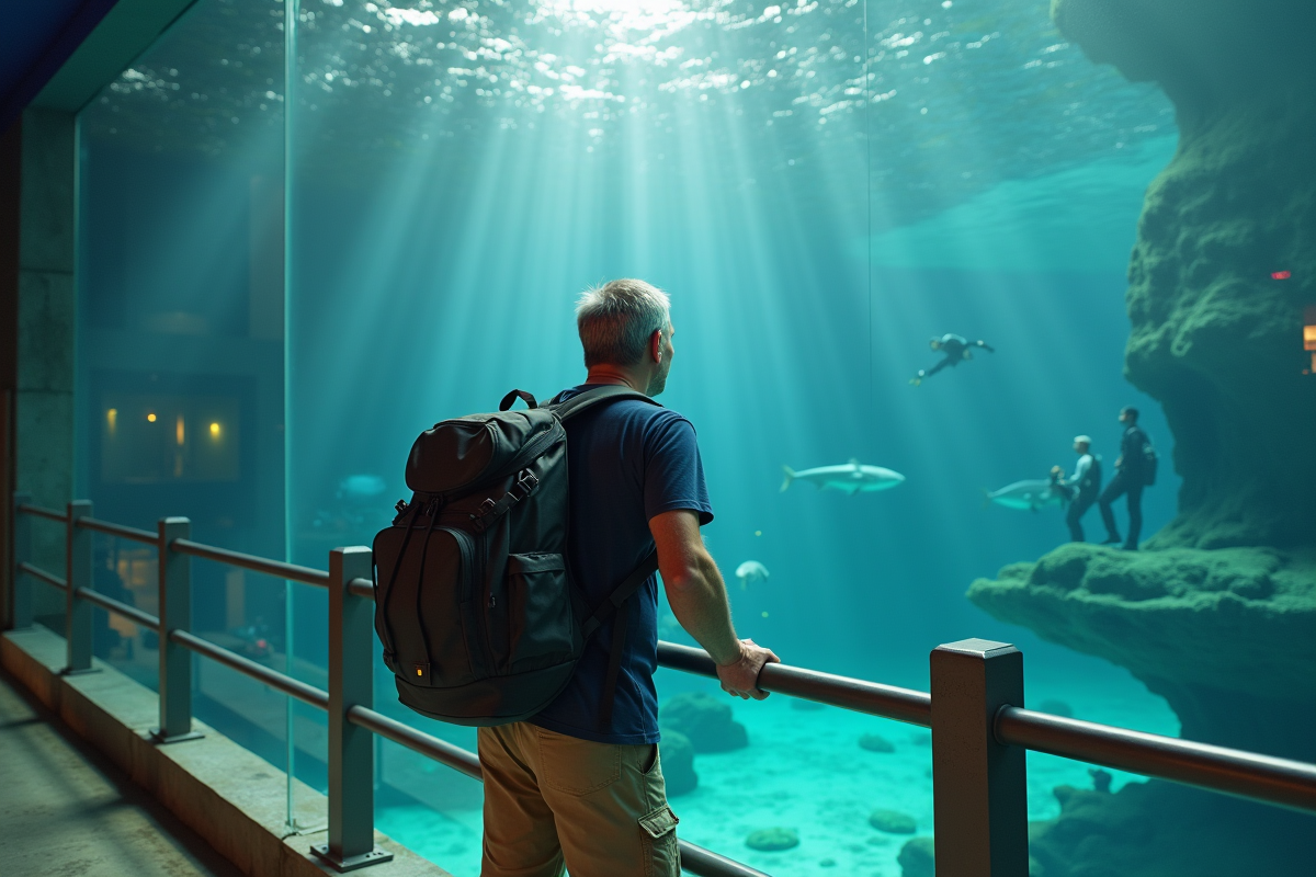 Homme en randonnée regardant les plongeurs dans l