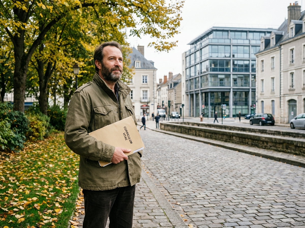Homme avec CV dans un parc urbain à Bourges