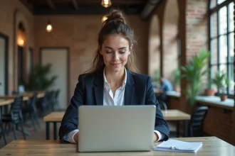 Jeune femme en coworking à Paris avec sourire naturel