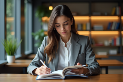 Jeune femme en business lecture guide de stage