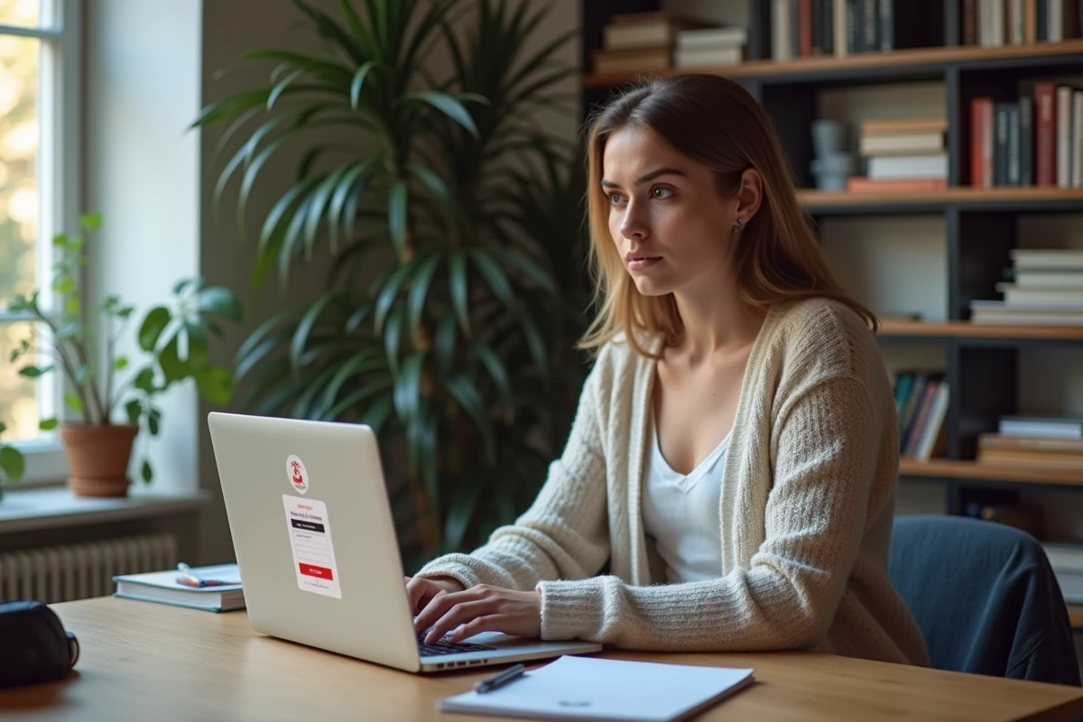 Jeune femme concentrée sur son ordinateur à Toulouse