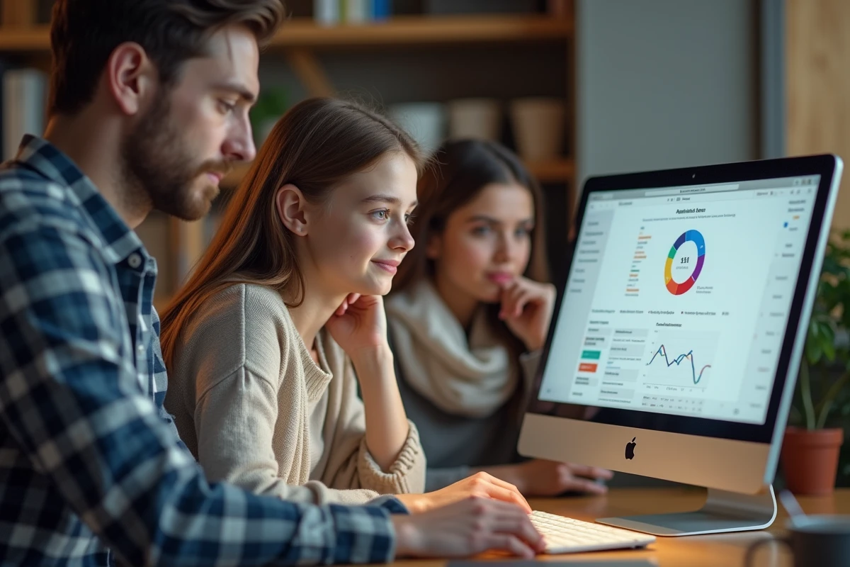 Jeune fille montrant un tableau de bord scolaire à ses parents