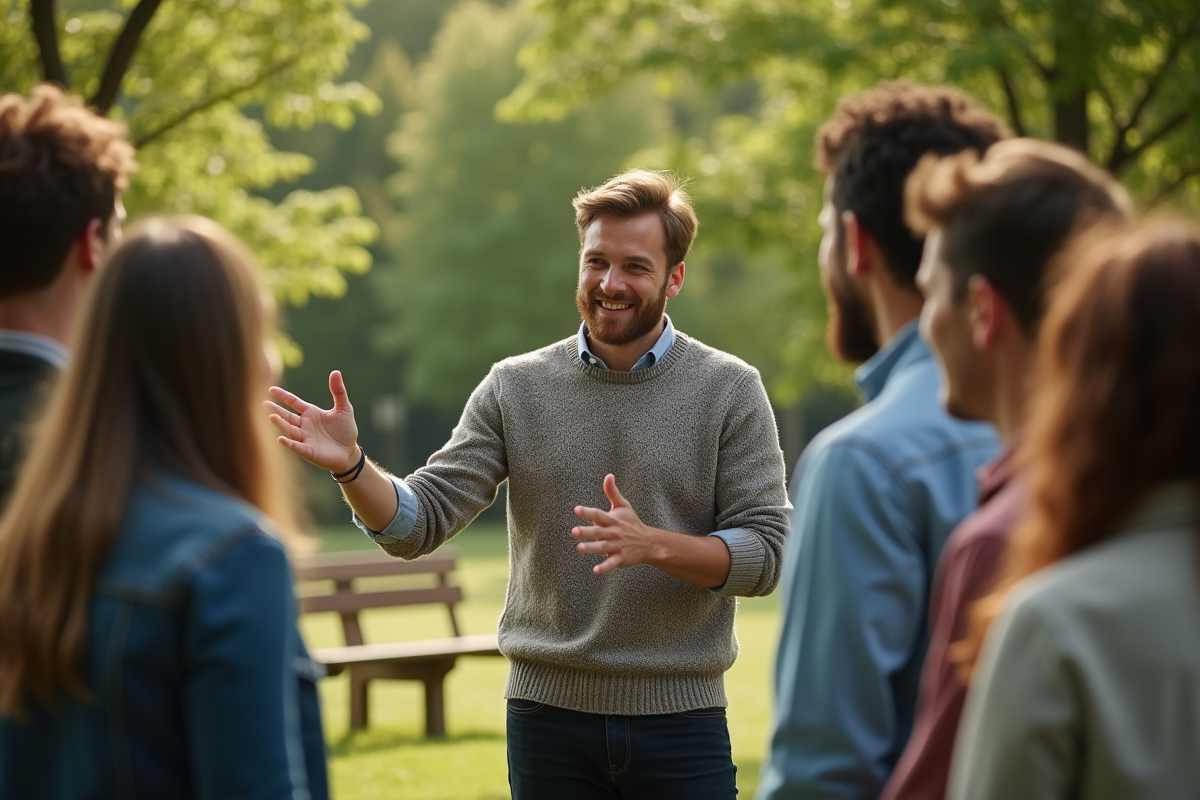 Jeunes collègues en activité de teambuilding en plein air