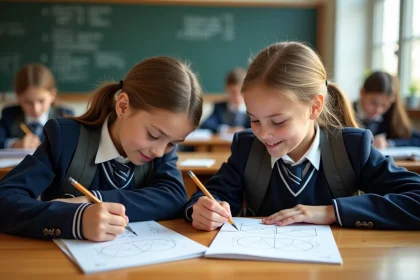 Adolescents en classe r&eacute;solvant des exercices de probabilit&eacute;