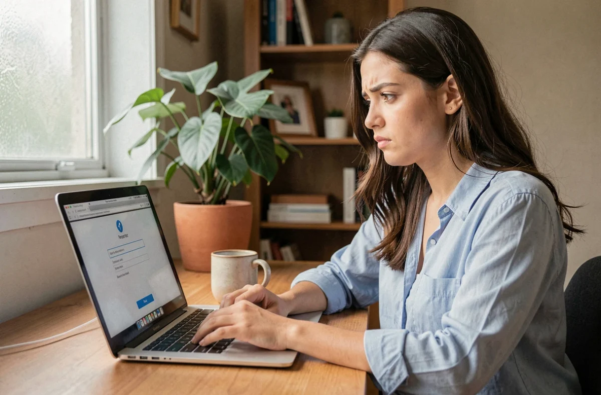 Jeune femme devant son ordinateur portable tentant de récupérer son mot de passe oublié sur Arena Académie Montpellier