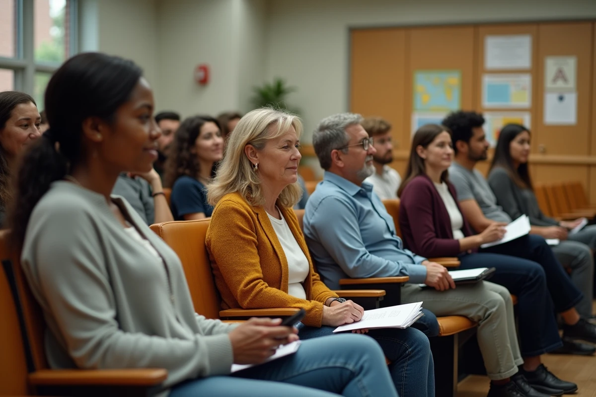 Parents discutant dans l auditorium du lycée