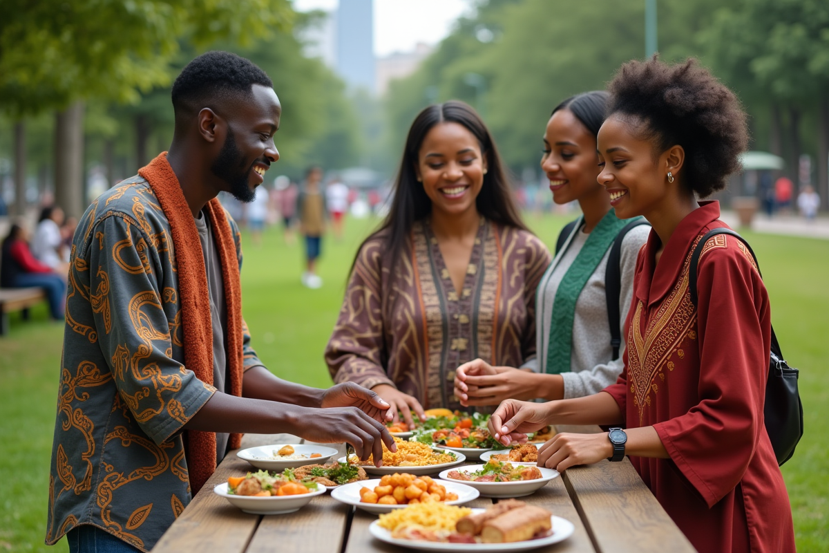 Jeunes adultes partageant un pique-nique en ville