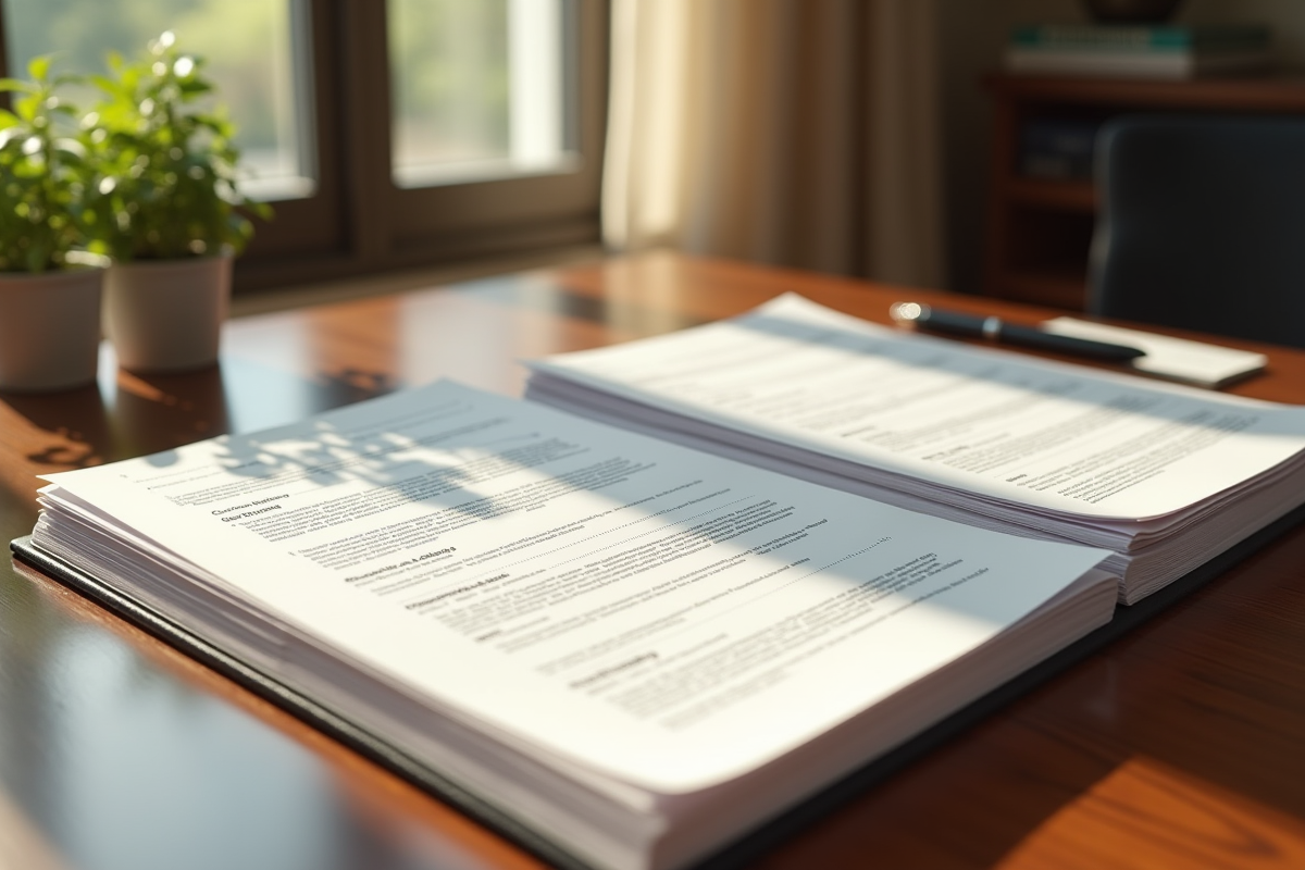 Table en bois avec des documents professionnels bien rangés